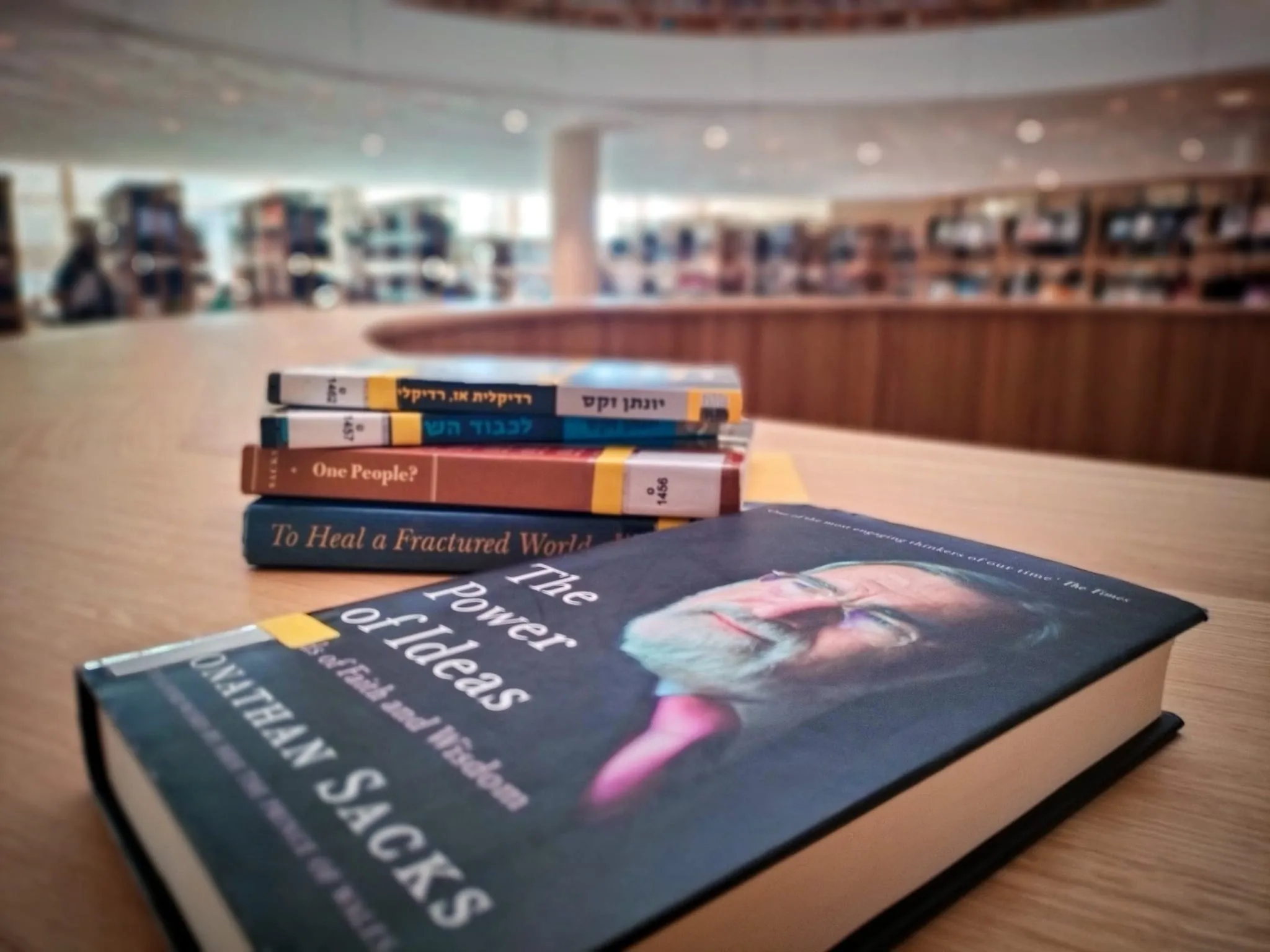 Rabbi Sacks' The Power of Ideas book at the National Library of Israel